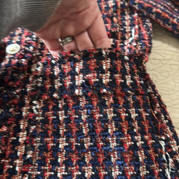 Zara Woman Tweed Pearl Button Jacket with Red and Blue Accents‎ - Picture 10 of 15